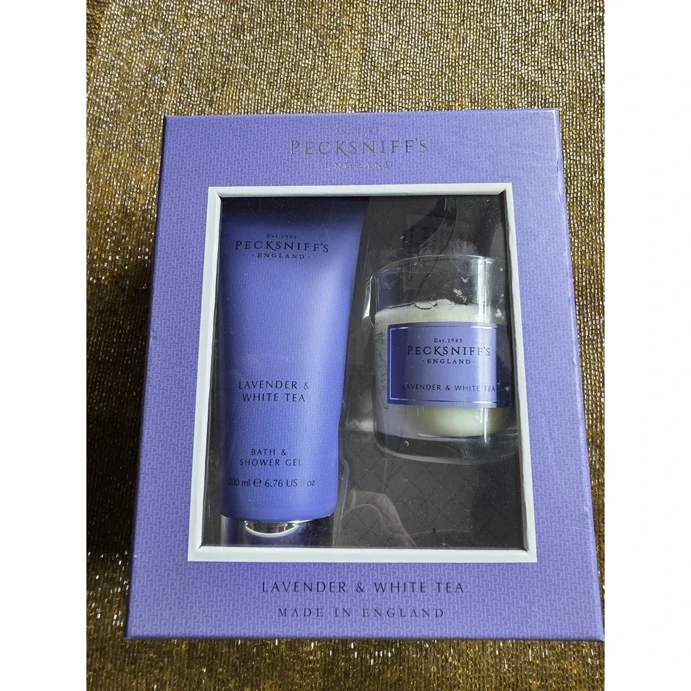 Pecksniff's England Lavender &‎ White Tea Luxury Bath Shower Gel Candle